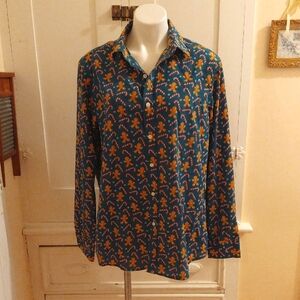 Simon Banks Christmas motif jade green shirt Sz L 🎁